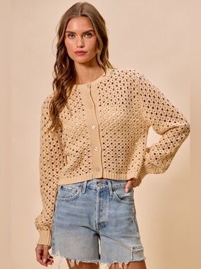 SO ME Open Knitted Button Down Cardigan Sweater Top